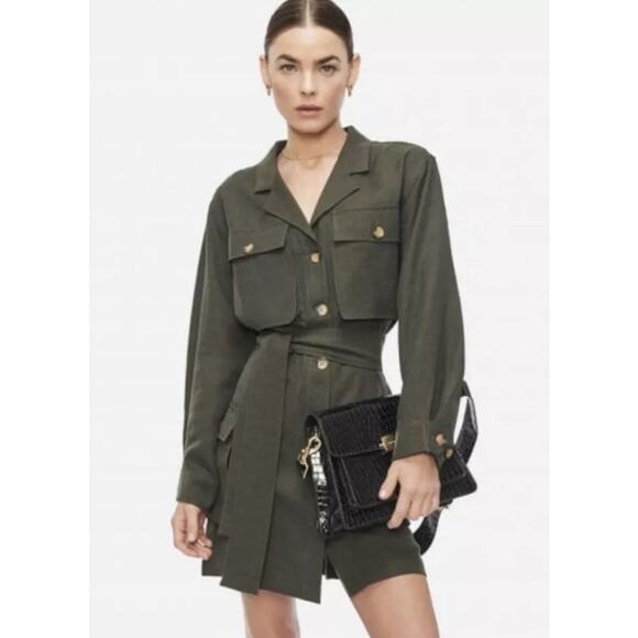 Anine Bing Kaiden Utility Mini Shirt Dress in Willow Green Women's XS NWT - Picture 3 of 12